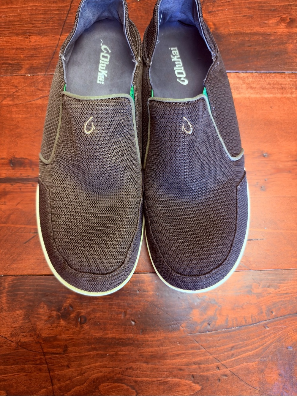 OluKai Nohea Mesh Loafers Mustang Brown Lime Peel Men's Size 11